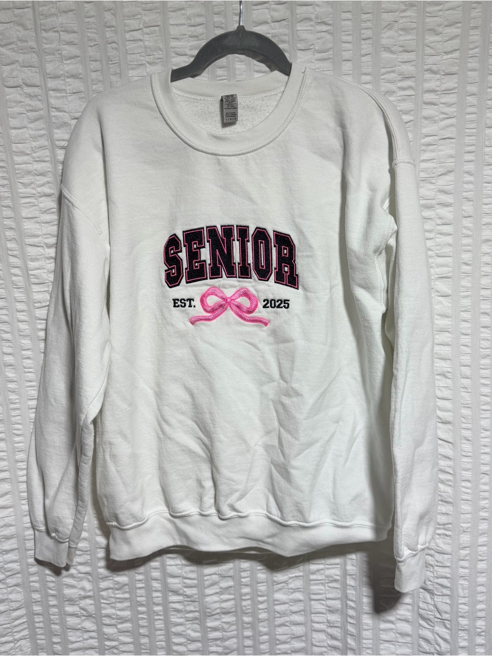White Crewneck Sweatshirt with Pink Accent - Senior Embroidered